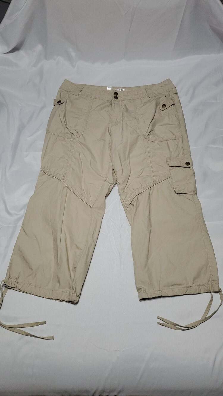 bpc bonprix collection Khaki Cotton Cargo Capri Pants with Drawstring Hem